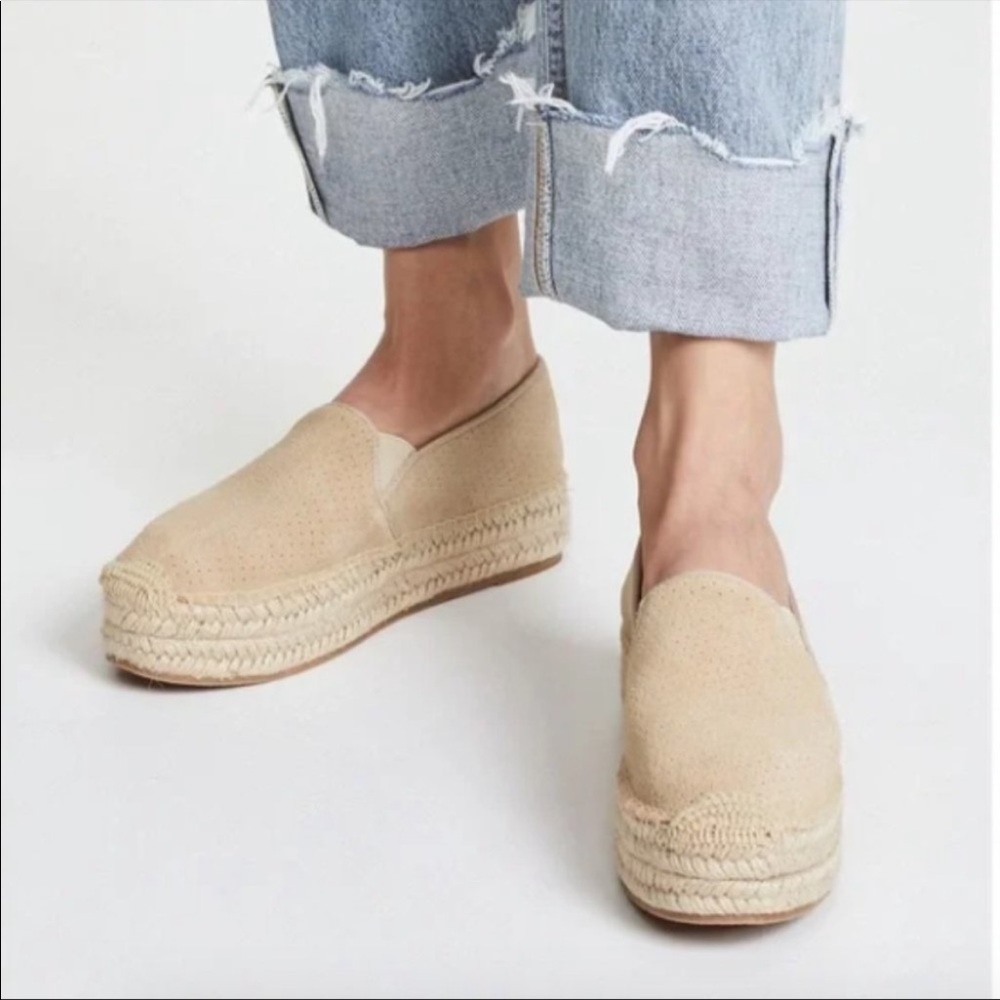 Soludos Platform Suede Leather Espadrilles - Beige